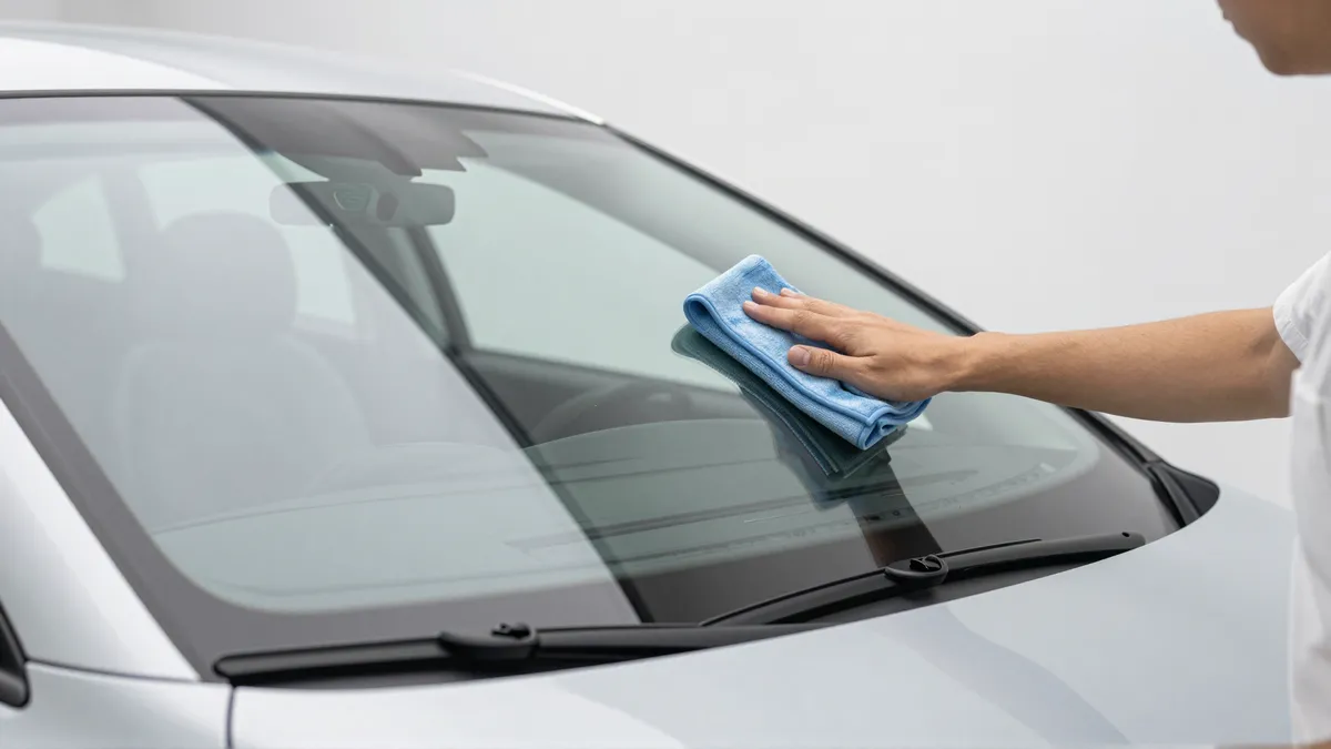 Werkzeuge und Materialien fuer die Autoglasreparatur liegen auf einer Werkbank