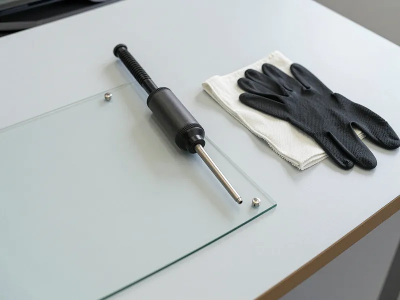 Werkzeuge und Materialien fuer die Autoglasreparatur liegen auf einer Werkbank