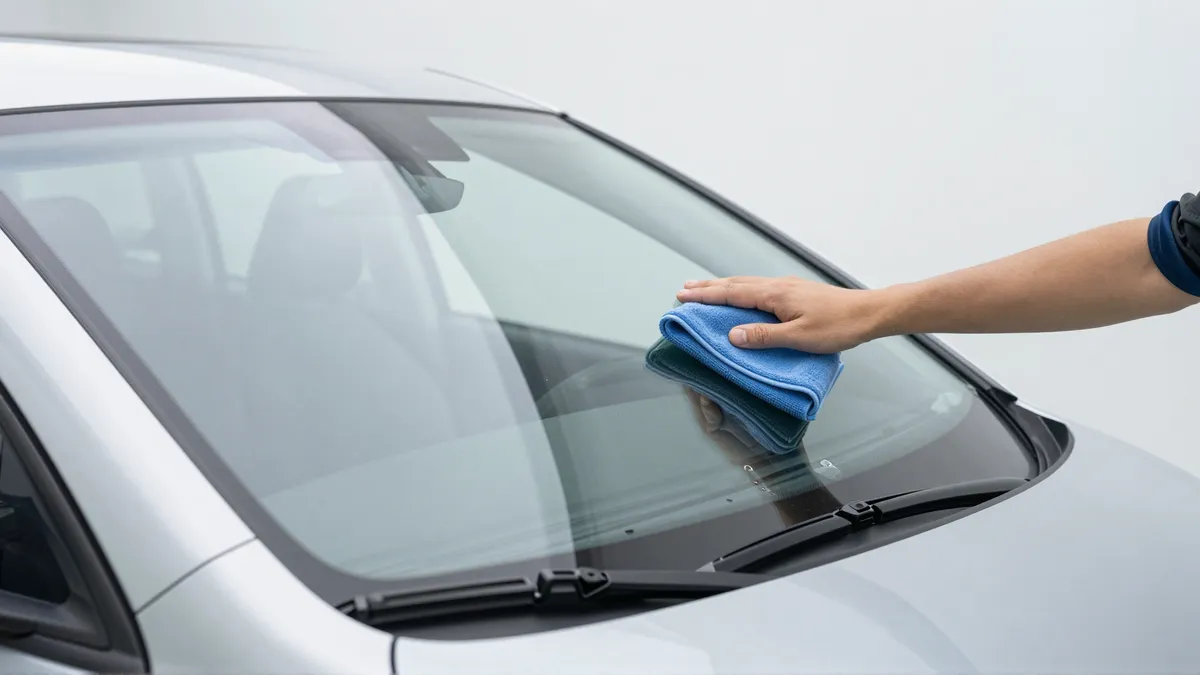 Werkzeuge und Materialien fuer die Autoglasreparatur liegen auf einer Werkbank