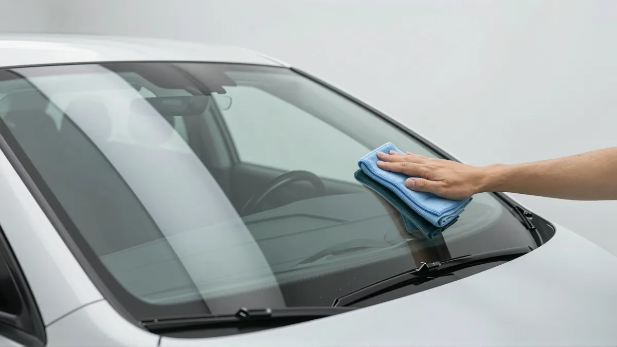 Werkzeuge und Materialien fuer die Autoglasreparatur liegen auf einer Werkbank