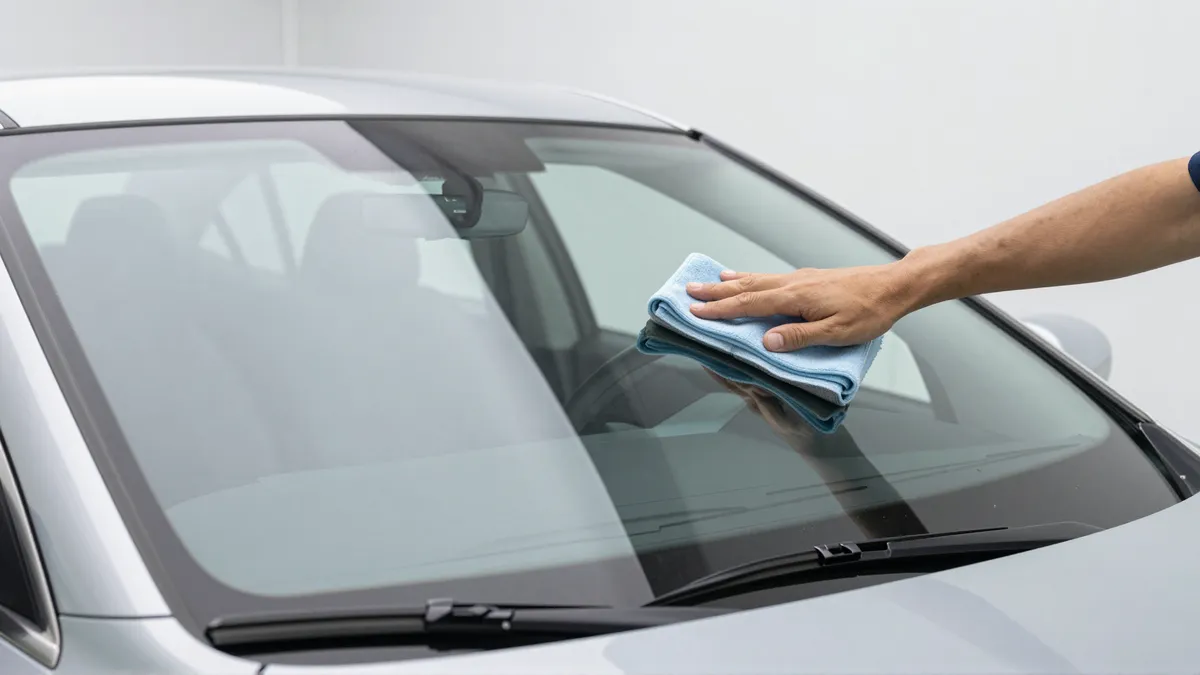 Werkzeuge und Materialien fuer die Autoglasreparatur liegen auf einer Werkbank