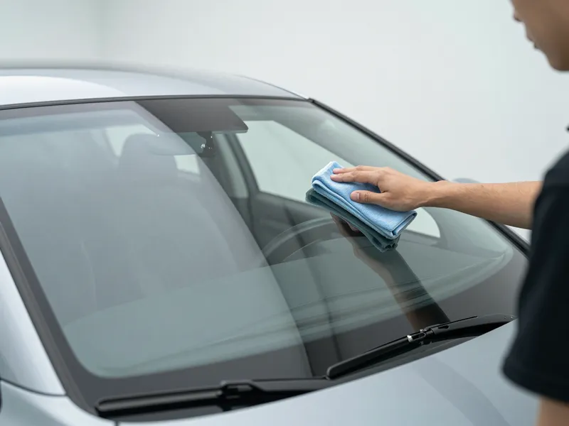 Werkzeuge und Materialien fuer die Autoglasreparatur liegen auf einer Werkbank