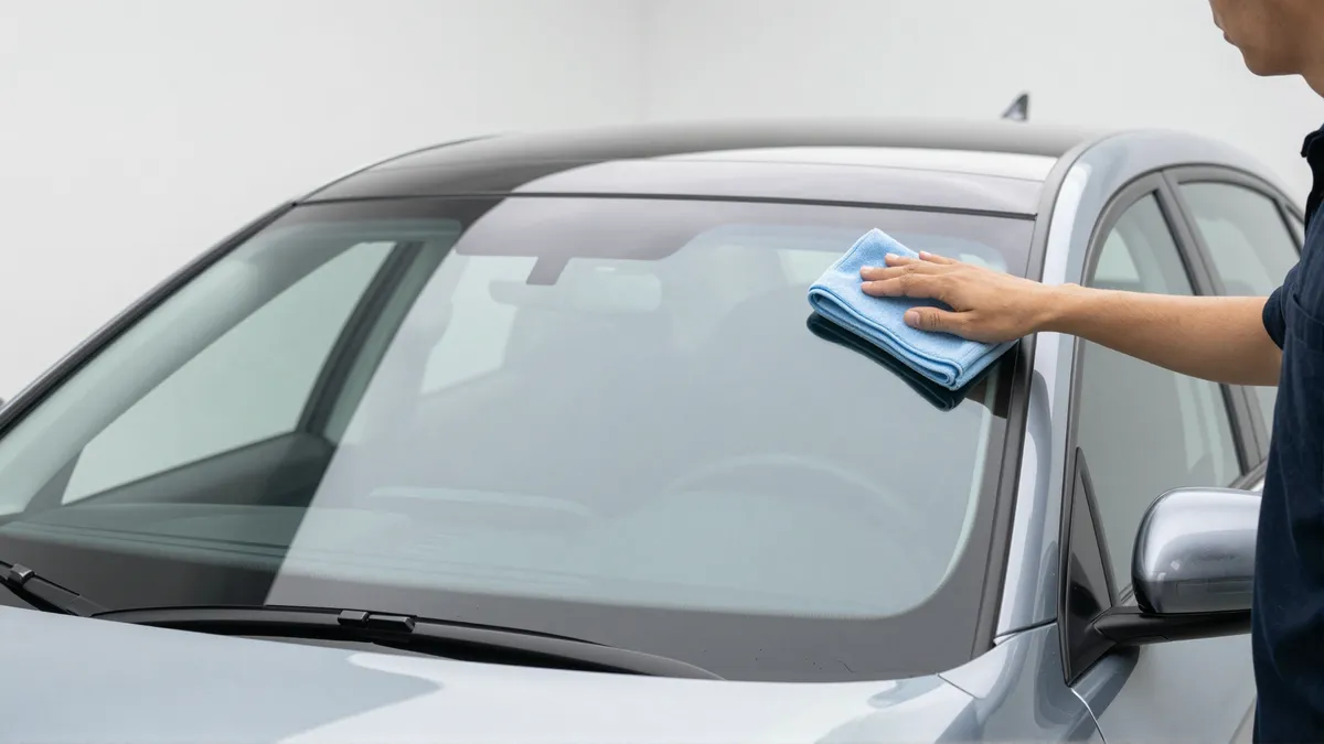 Werkzeuge und Materialien fuer die Autoglasreparatur liegen auf einer Werkbank