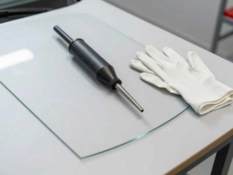 Werkzeuge und Materialien fuer die Autoglasreparatur liegen auf einer Werkbank