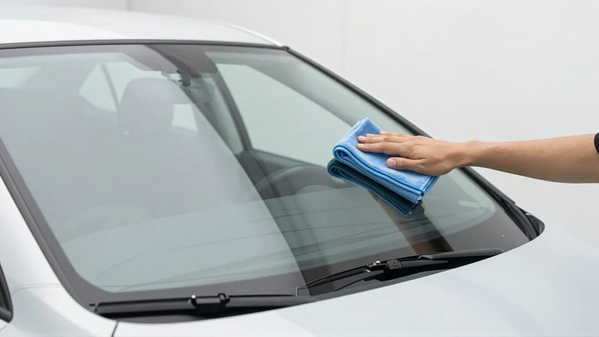Werkzeuge und Materialien fuer die Autoglasreparatur liegen auf einer Werkbank