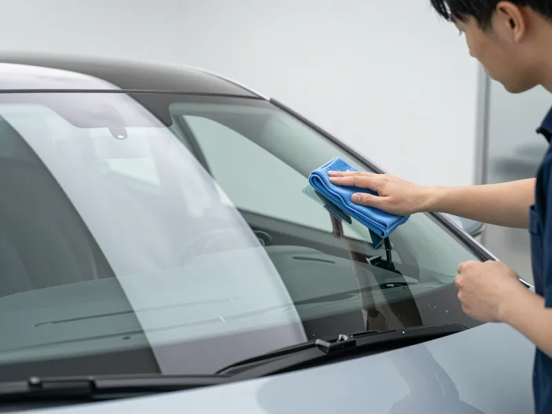 Werkzeuge und Materialien fuer die Autoglasreparatur liegen auf einer Werkbank