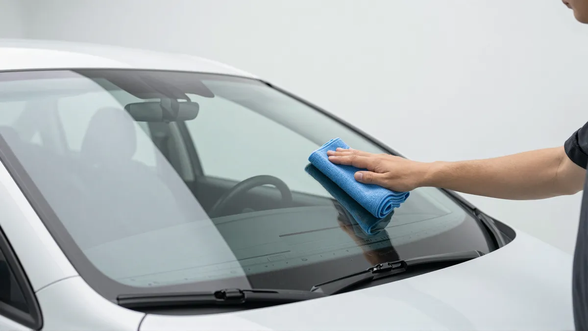 Werkzeuge und Materialien fuer die Autoglasreparatur liegen auf einer Werkbank