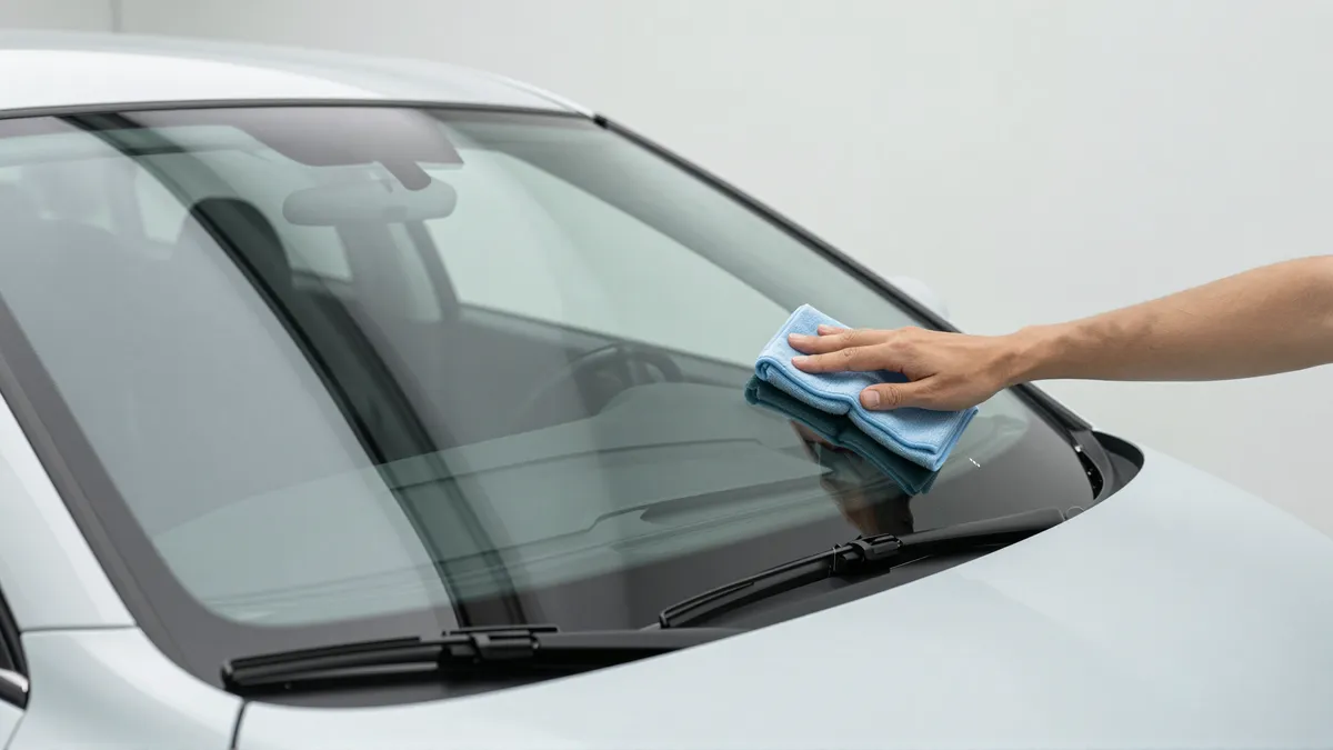 Werkzeuge und Materialien fuer die Autoglasreparatur liegen auf einer Werkbank