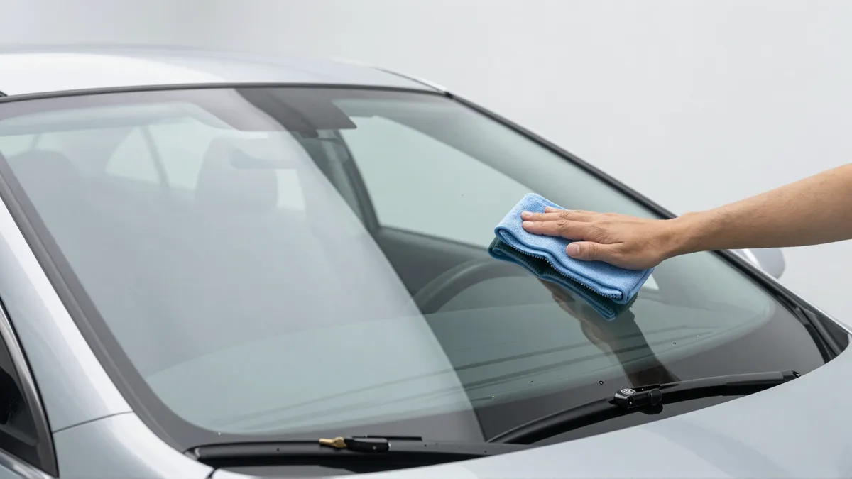 Werkzeuge und Materialien fuer die Autoglasreparatur liegen auf einer Werkbank