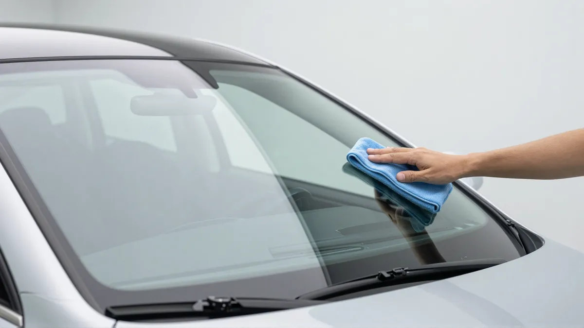 Werkzeuge und Materialien fuer die Autoglasreparatur liegen auf einer Werkbank