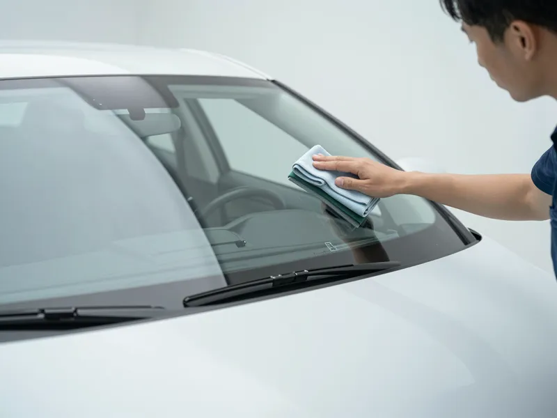 Werkzeuge und Materialien fuer die Autoglasreparatur liegen auf einer Werkbank