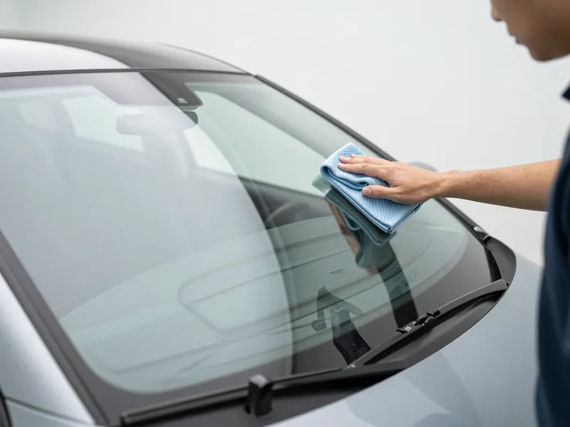 Werkzeuge und Materialien fuer die Autoglasreparatur liegen auf einer Werkbank